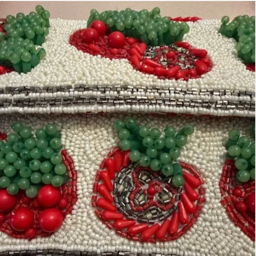 Handcrafted in India Beaded Bag Tomatoes Gingham Interior w Charm NWT